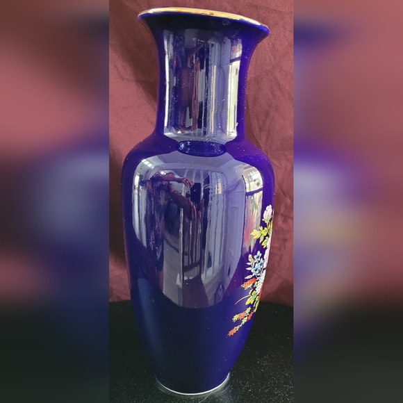 Cobalt Blue Kutani Vase, Japanese Rickshaw, Decorative Flower cart 12.5" - Picture 4 of 12